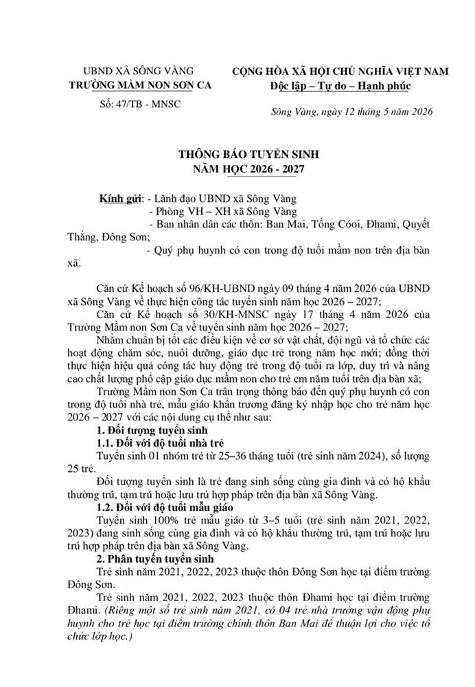 🌱 TUYỂN SINH NĂM HỌC 2026 – 2027 🌱